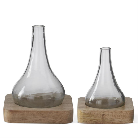 BUD VASES ON WOOD TRAYS