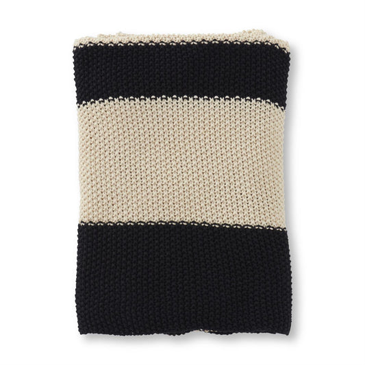 KNIT BLACK AND CREAM STRIPED THROW BLANKET