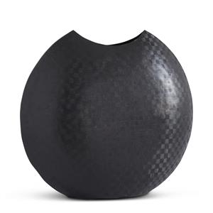 TEXTURED BLACK METAL DISC VASES