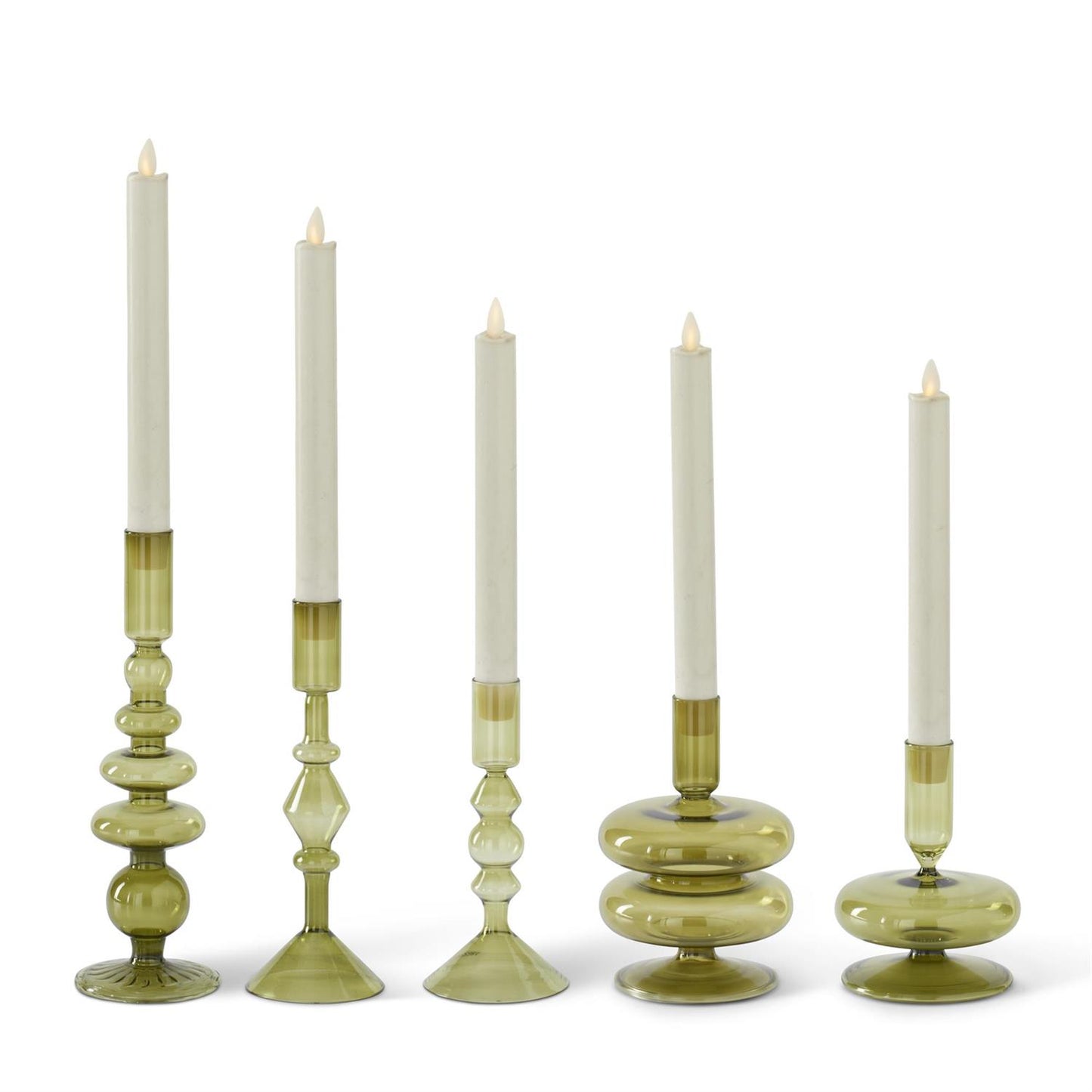 GREEN GLASS TAPER CANDLEHOLDERS