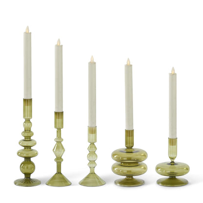 GREEN GLASS TAPER CANDLEHOLDERS