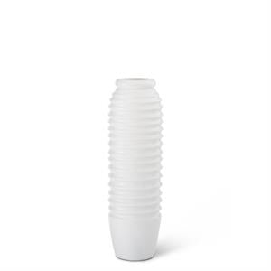 WHITE RIBBED CARVED WOOD VASES