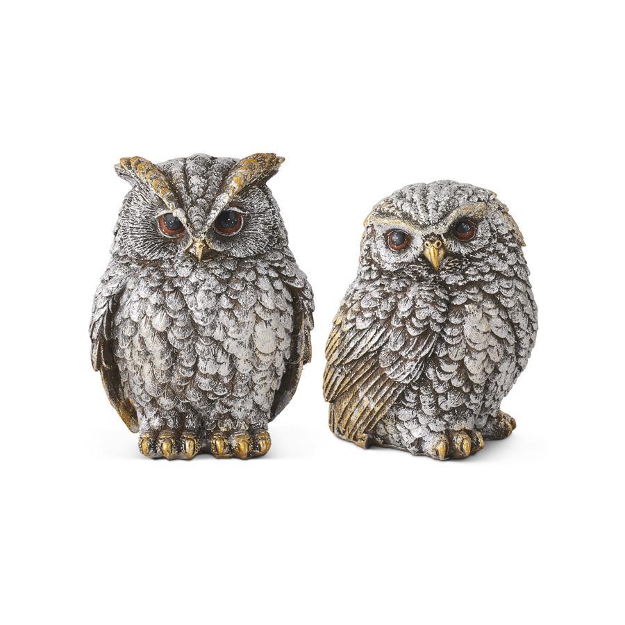 SILVER AND GOLD RESIN OWLS