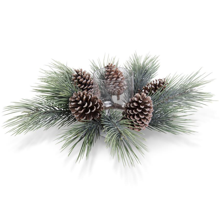 LONG PINE NEEDLE CANDLE RING WITH HURRICANE