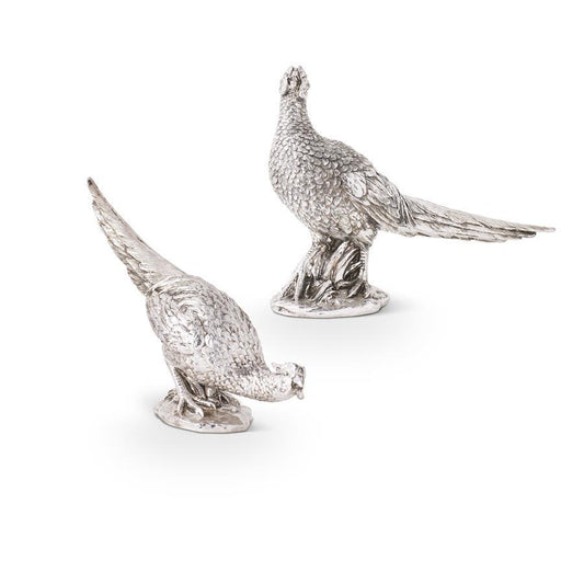 ANTIQUE SILVER RESIN PHEASANTS