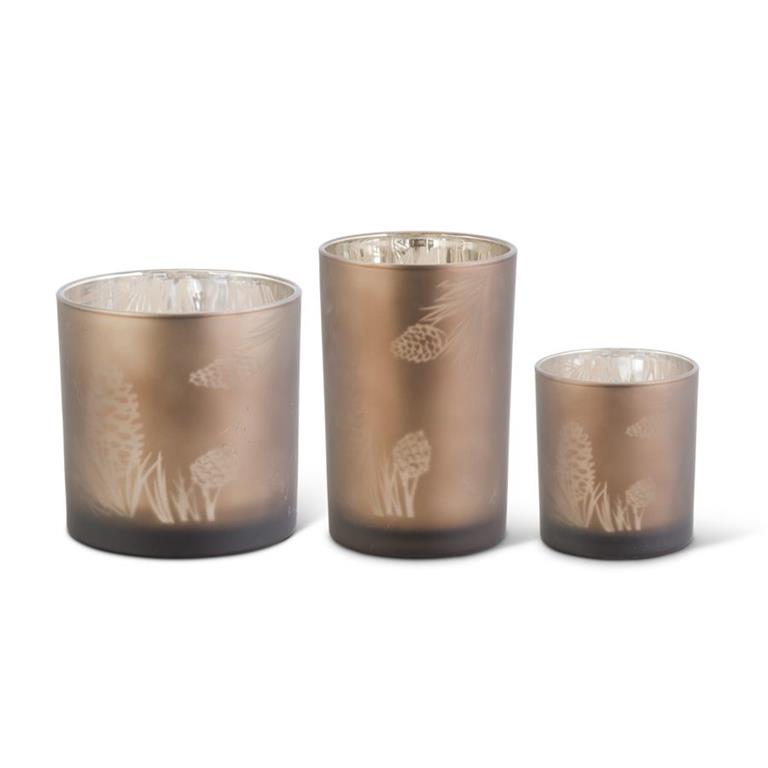 FROSTED BROWN PINECONE PRINT CANDLEHOLDERS