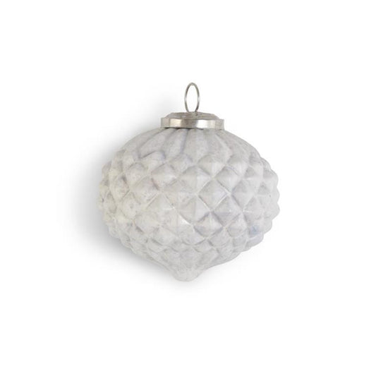 WHITE GLASS EMBOSSED ORNAMENT