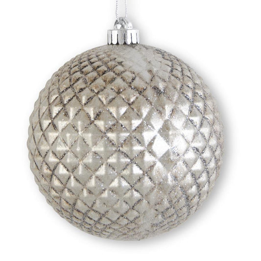 GLITTERED METALLIC PEWTER EMBOSSED ORNAMENT