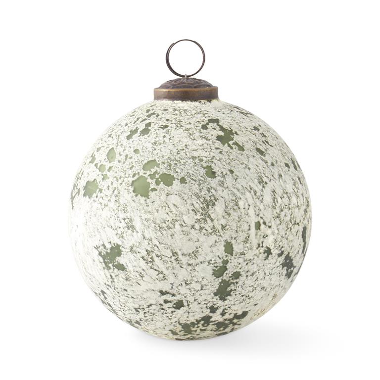 GREEN AND WHITE SPECKLE GLASS ORNAMENT