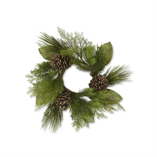 15" MIXED PINE AND MAGNOLIA CANDLE RING