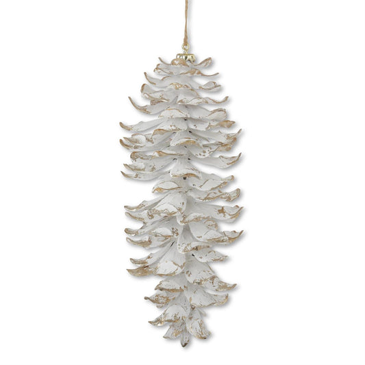 WHITE GLITTERED PINECONE ORNAMENT