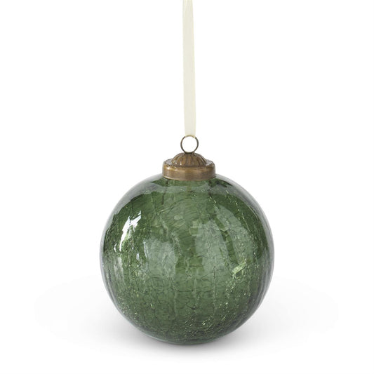 ROUND CRACKLED GREEN ORNAMENT