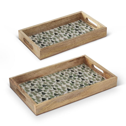 WOOD TRAY WITH ENAMELED TREES