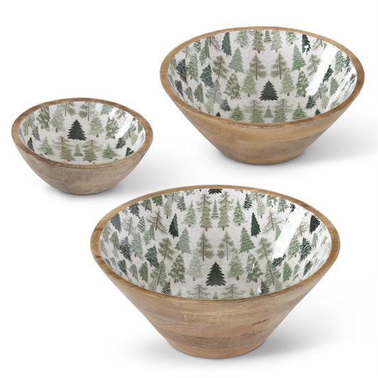 WOOD BOWLS WITH ENAMELED TREES