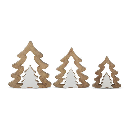 WOOD TREES WITH WHITE CUTOUT CENTER