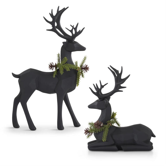 MATTE BLACK DEER WITH PINE WREATHS