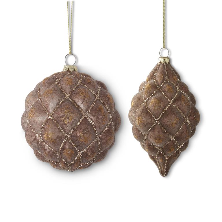 GLITTERED BROWN QUILTED ORNAMENTS