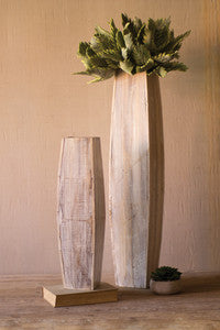 WHITE WASHED TALL OBLONG WOODEN VASES