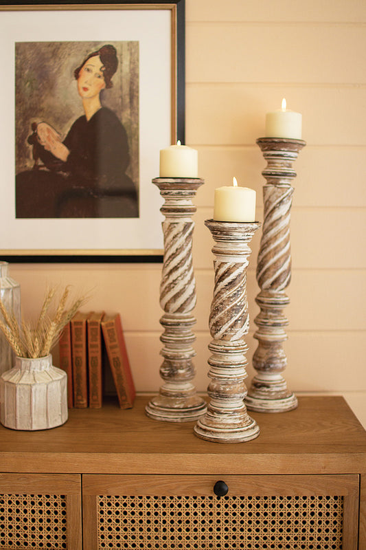 TURNED WOOD CANDLE HOLDERS