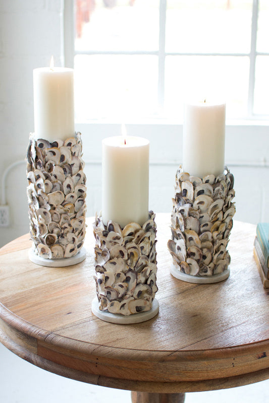 OYSTER SHELL PILLAR CANDLE HOLDERS