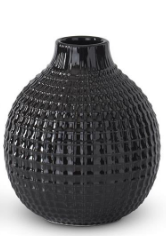 GLOSSY BLACK CERAMIC GRID VASES