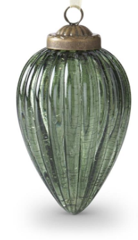 CRACKLED RIBBED GREEN ORNAMENTS