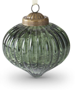 CRACKLED RIBBED GREEN ORNAMENTS