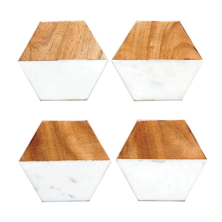 WOOD HEXAGON COASTER SET