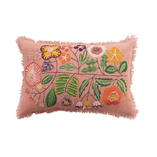 FLOWERS & EYELASH FRINGE LUMBAR PILLOW