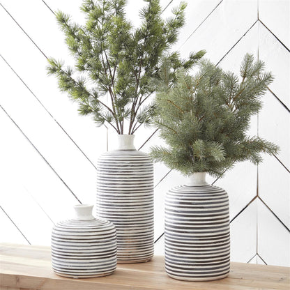 WHITE CRACKLE & GRAY STRIPED VASE