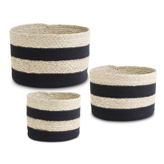 BLACK AND NATURAL ROUND SEAGRASS BASKET