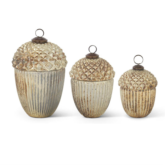 ANTIQUED CHAMPAGNE GLASS LIDDED ACORNS