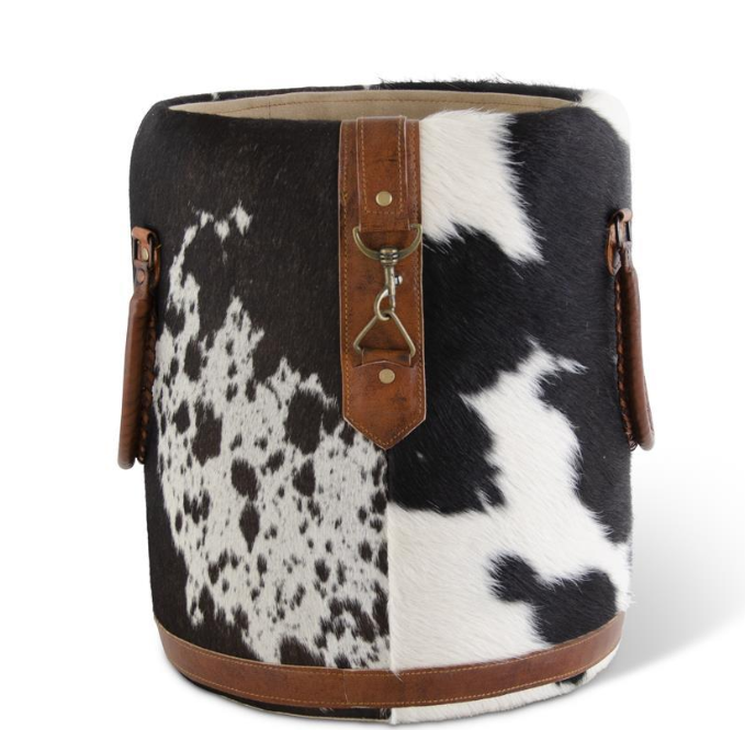 BLACK & WHITE COW HIDE BASKET