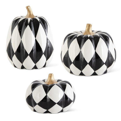 CERAMIC BLACK & WHITE HARLEQUIN PUMPKINS