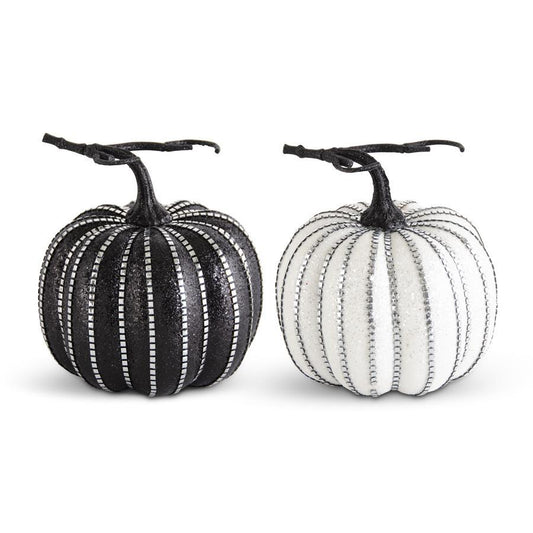 WHITE & BLACK GLITTERED JEWELED PUMPKINS