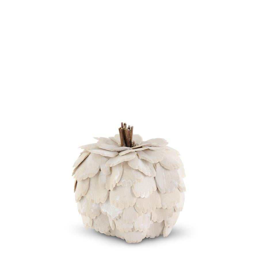 WHITE SCALLOPED WOOD CHIP PUMPKIN