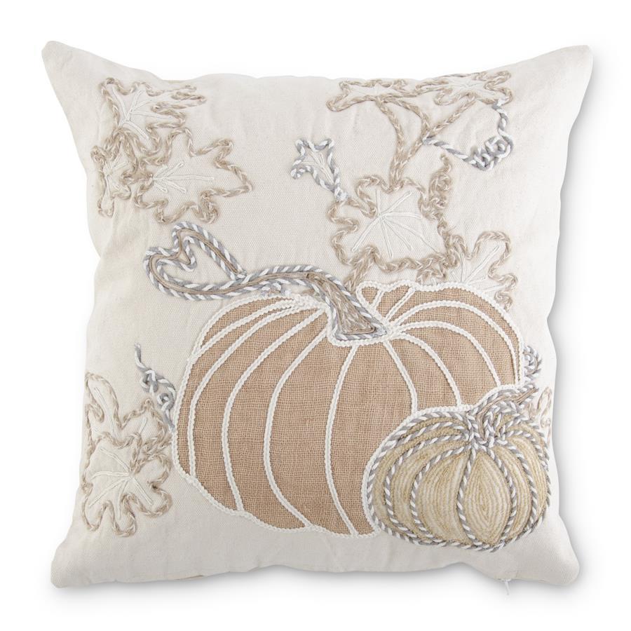 WHITE PUMPKIN EMBROIDERED PILLOW