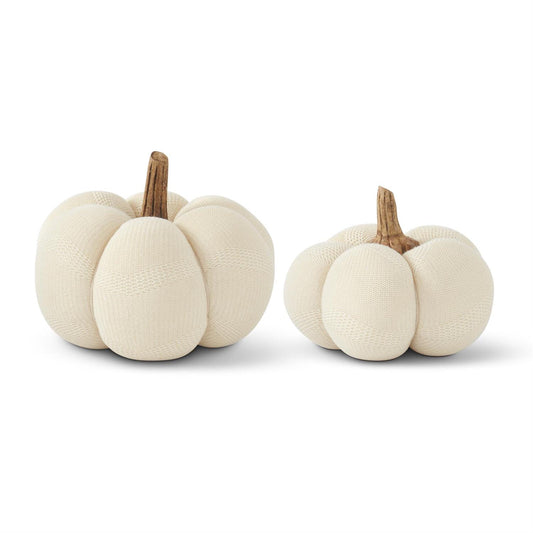 CREAM KNIT PUMPKIN W/WOOD STEM