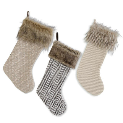 FABRIC STOCKING W/FAUX FUR TRIM