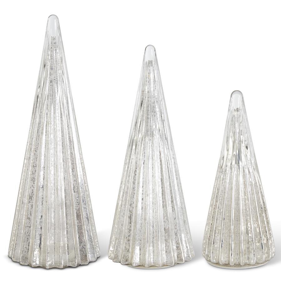 RIBBED SILVER LED MERCURY GLASS TREES