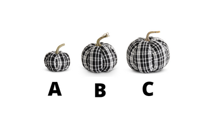 BLACK & WHITE PLAID FABRIC PUMPKIN