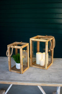 RECTANGLE RATTAN AND GLASS LANTERNS