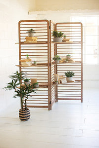 WOODEN SCREEN WITH THREE SHELVES