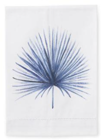 BLUE TROPICAL LEAVES HANDPAINTED COTTON GUEST TOWELS