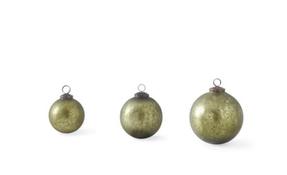 CRACKLED OLIVE GREEN ORNAMENTS