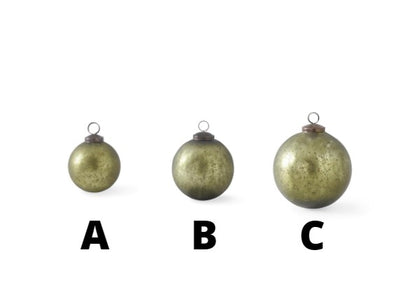 CRACKLED OLIVE GREEN ORNAMENTS