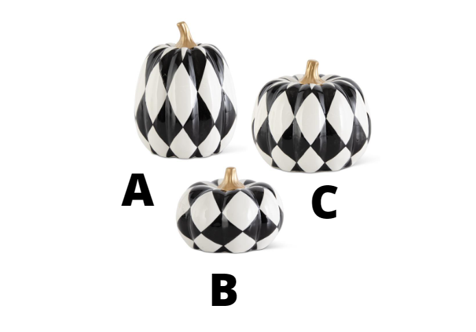 CERAMIC BLACK & WHITE HARLEQUIN PUMPKINS