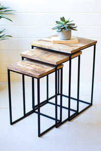 NESTING SQUARE MANGO WOOD AND METAL TABLES