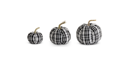 BLACK & WHITE PLAID FABRIC PUMPKIN