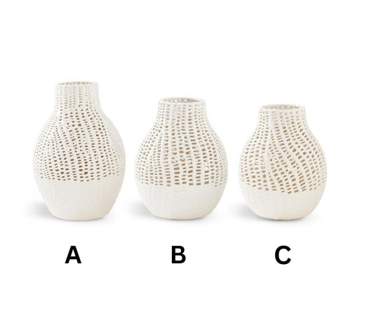 WHITE CERAMIC BASKET WEAVE VASES